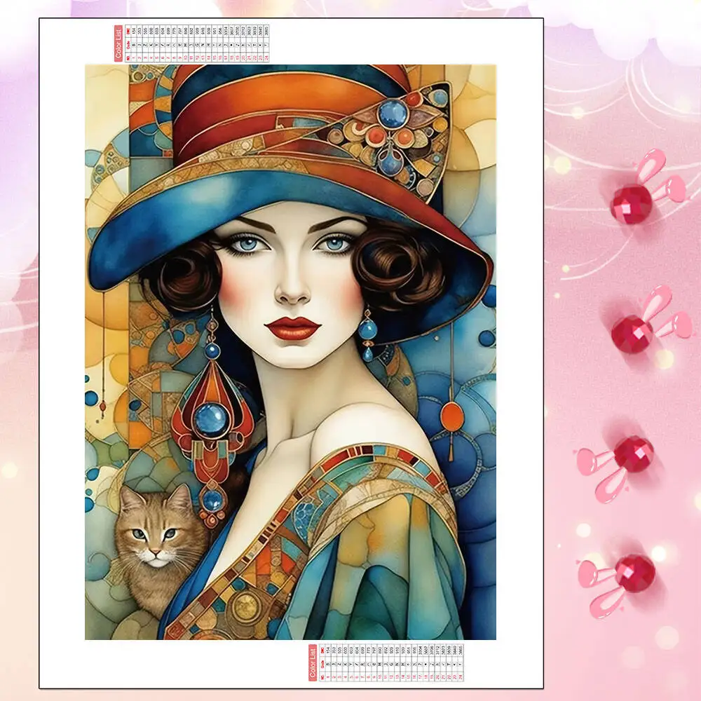 HUACAN Complete Kit Diamond Mosaic Women Portrait Full Square Round Diamond Painting Room Wall Decoration