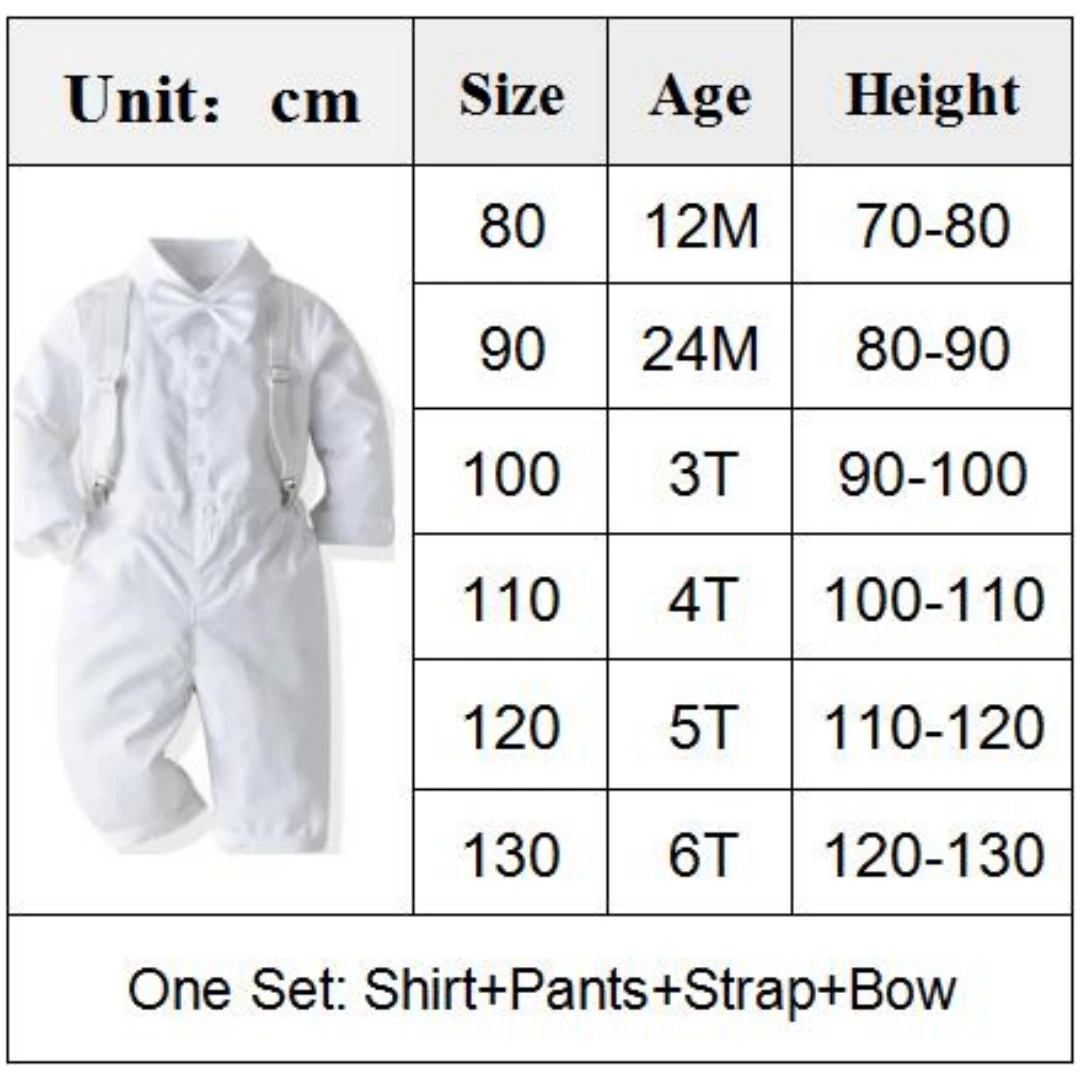 White Toddler Boys Suit Gentleman Clothes Baptism Dress Shirt Bib Pants Solid Party Wedding Handsome Kid Clothing 1-6Y Outfit