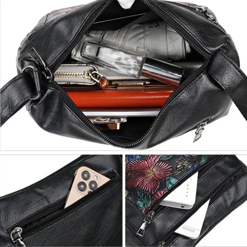 2024 New Lady Large-capacity Bag Slung Wild Soft Leather Handbag Waterproof One-shoulder Diagonal Back Grandma Knurling Bag