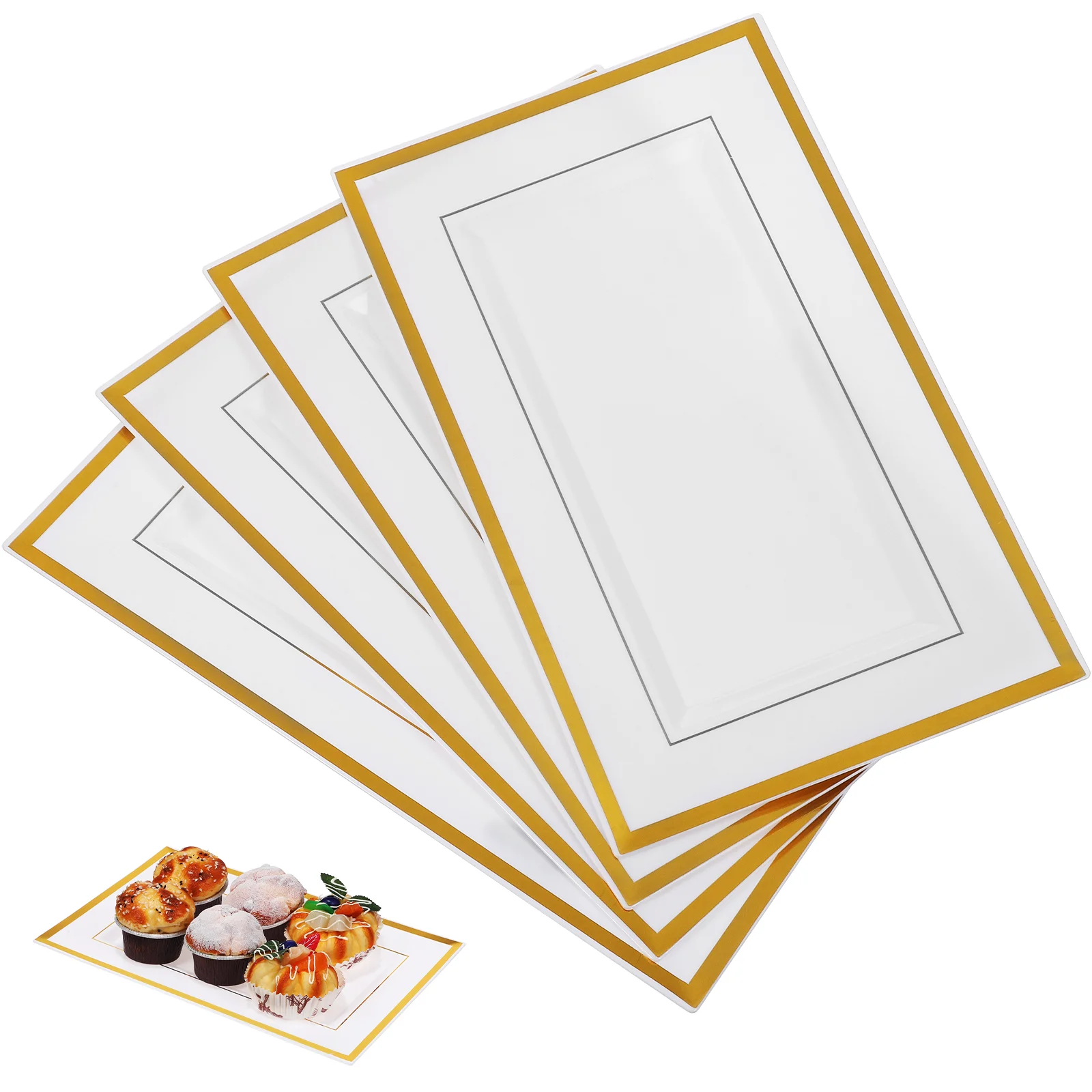 

Disposable Thickened Plastic Kitchen Plates (white + Gold) 10 Pieces Party Trays Food Platter Serving Cake Barbecue