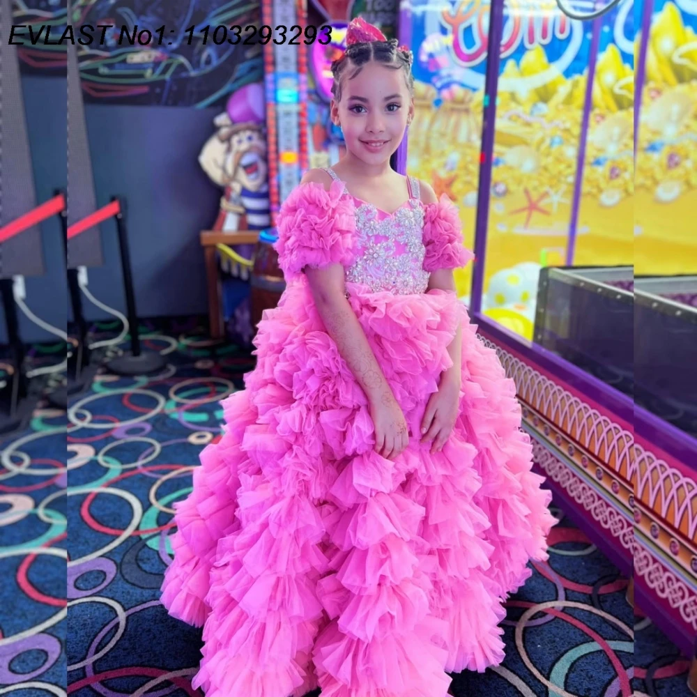 EVLAS Customized Lovely Pink Girls Birthday Party Gowns Litter Princess Flower Girl Dress For Wedding Puffy Skirt Child TFD166
