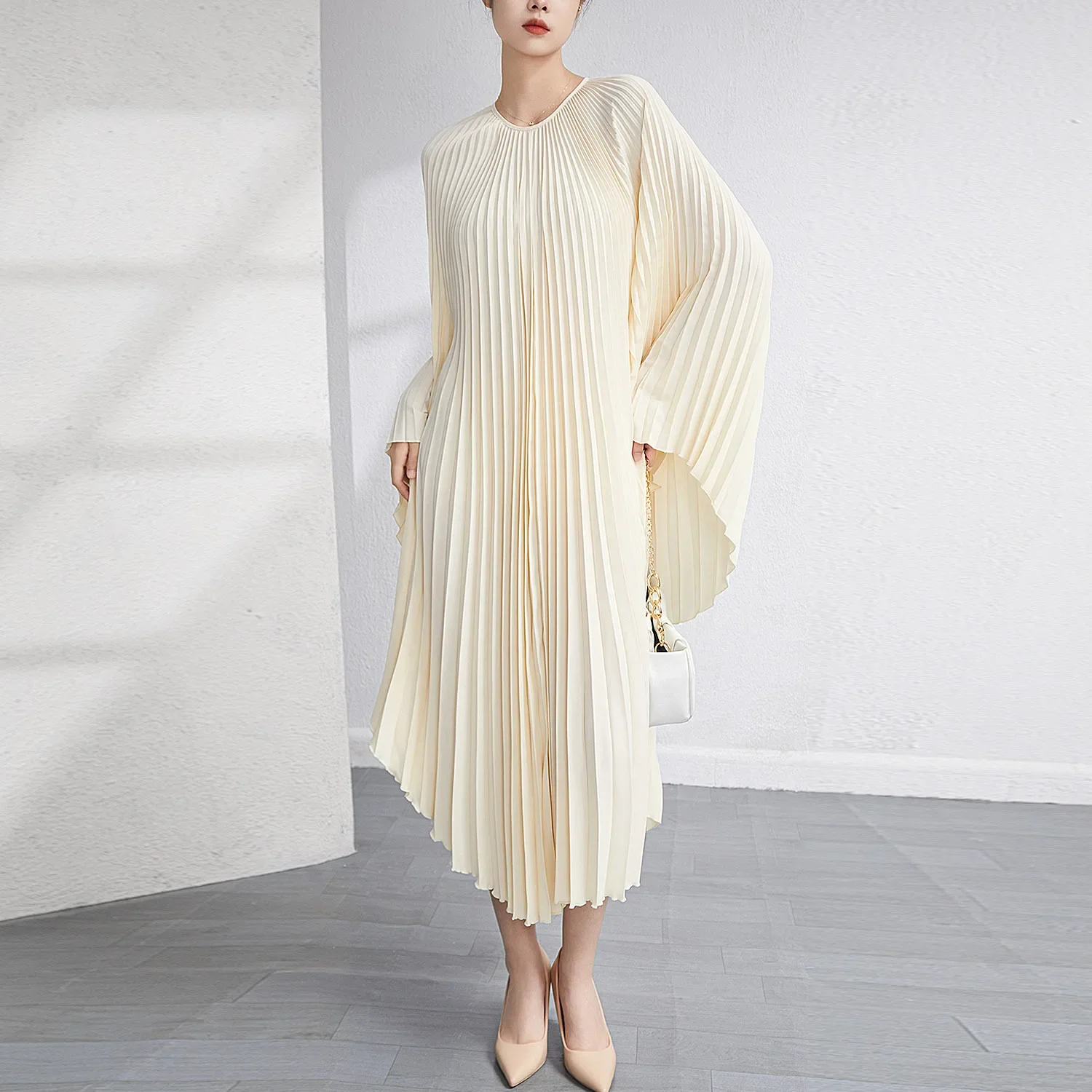 Miyake Pleated Dress 2022 Irregular Dress Loose Fashion Medium And Long Women\'s Age-reducing Meat-covering Color Elegant Skirt