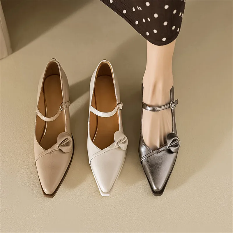 New Spring Split Leather Women Shoes Pointed Toe Women Pumps Shallow Loafers Shoes for Women High Heels Ladies Mary Jane Shoes