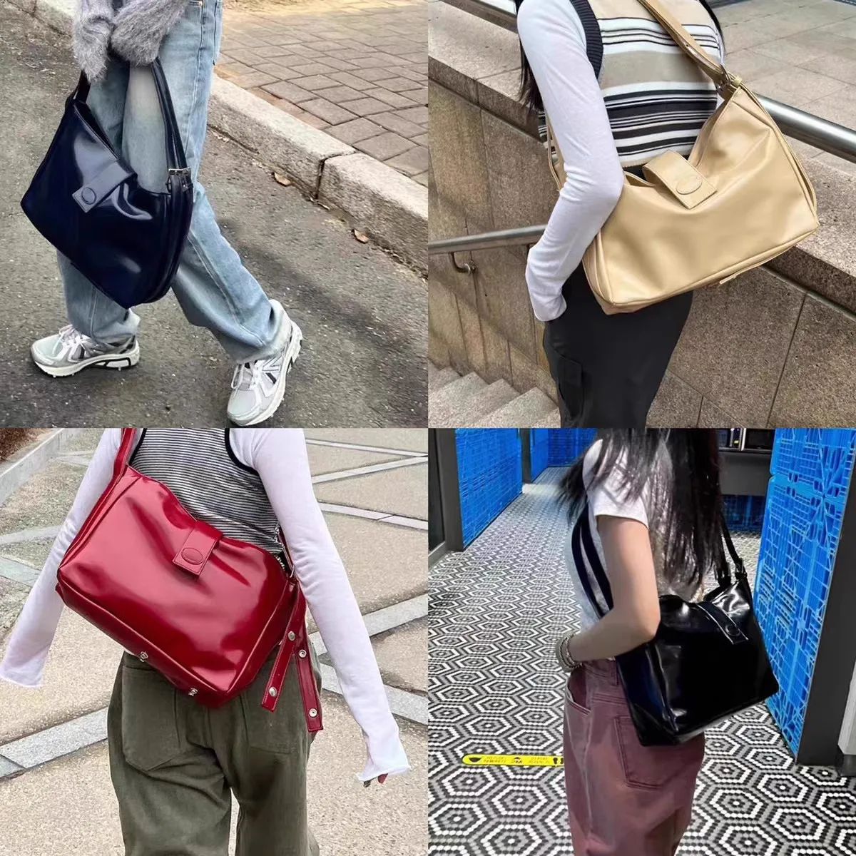 

Korean Large Capacity Luxury Glossy Crossbody Pack Vintage All-match Outdoor Leisure Commuter Bags Double Straps Shoulder Bag