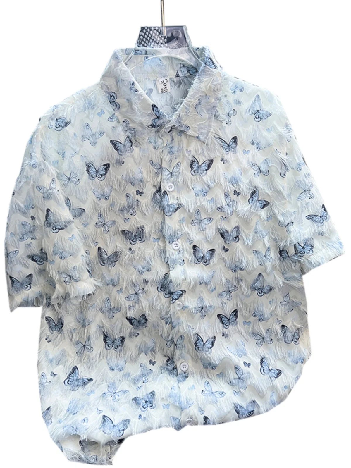 Tassel Butterfly Design Shirts Men Women Short Sleeved Summer Casual Shirt Loose And Trendy Summer Design Sensibility