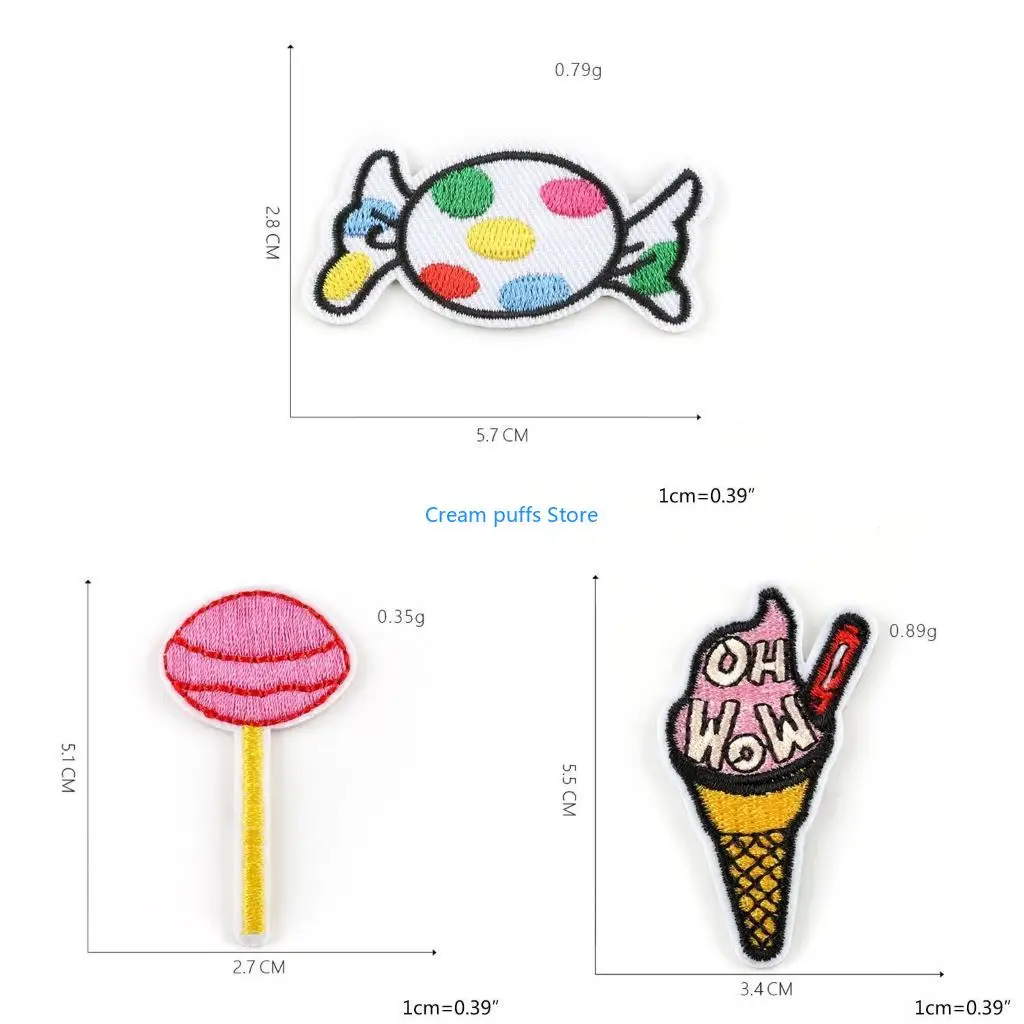 

50LE 20Pcs Cartoon Lollipop Ice Cream Patches DIY Iron On/Sewing Embroidery Applique
