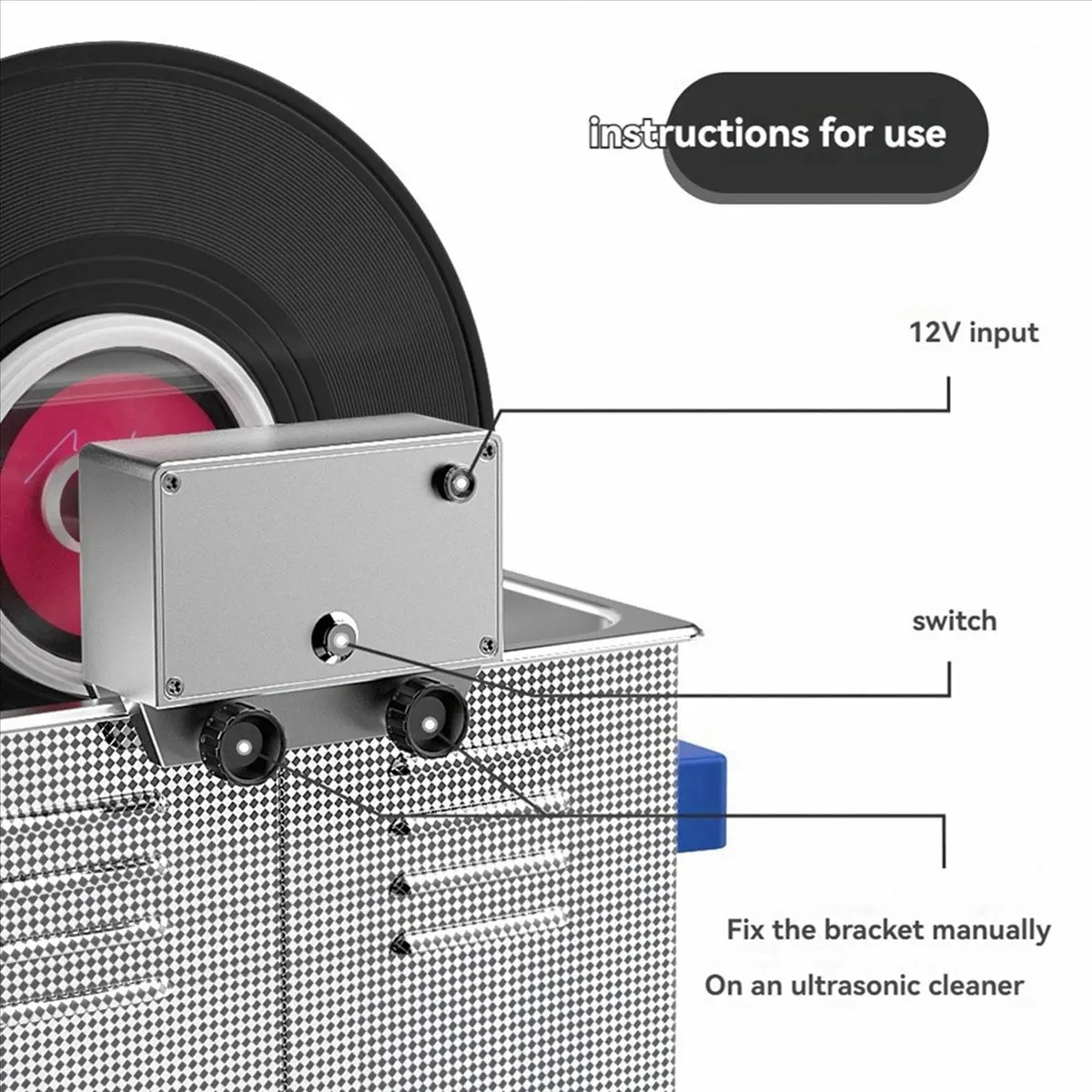Y60A NEW-6L Ultrasonic Vinyl Record Washer with Bracket Vinyl Rotating Cleaner for Wash 7-12 Inch LP EP Discs 1 RPM/MIN