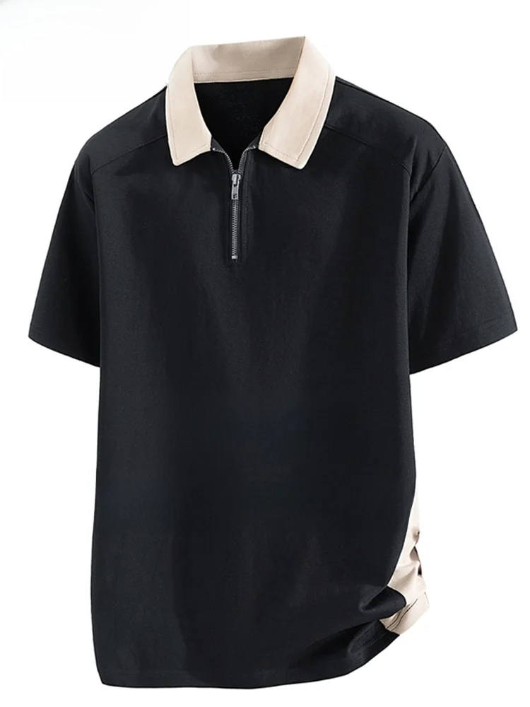 

MoChao Summer Men's Loose Fit irt f Zip ort Sve Simple Design Casual Slimming T-irt Youth Trend Cotton Blend