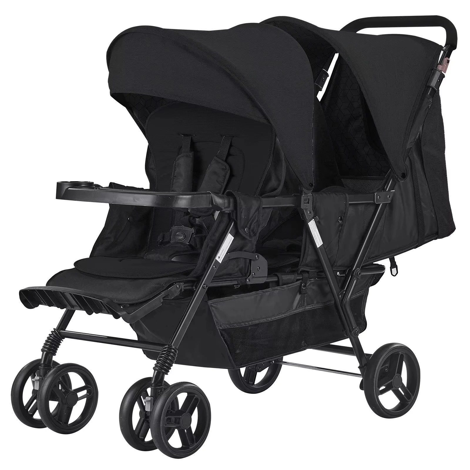 Lightweight Double Stroller Foldable Twin Tandem Seating Adjustable Backrest/Footrest Wrap-Around Safety Harness Babies