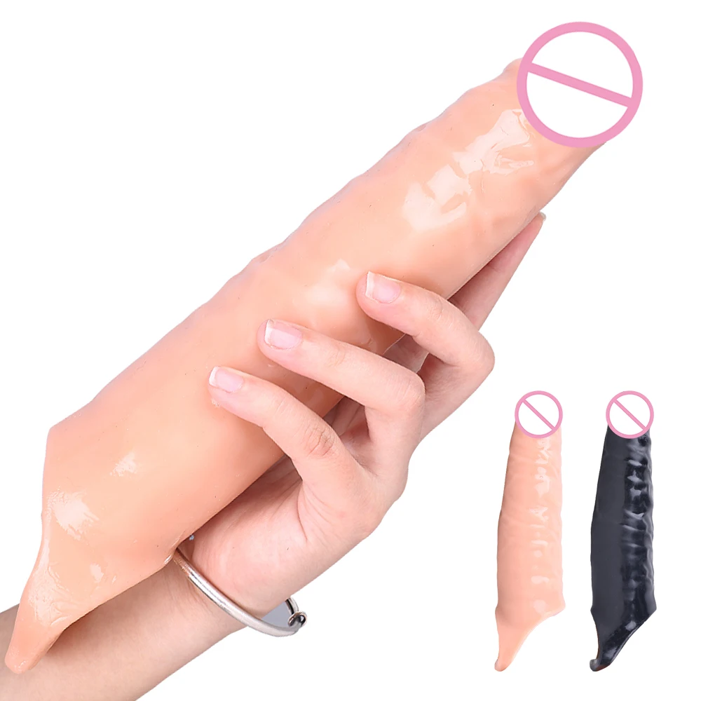 Reusable Big Penis Sleeve Dildo Extender Enlarger Condom Cock Extension Dick Enlargement Sex Toys for Men Gay Time Delay Sexshop