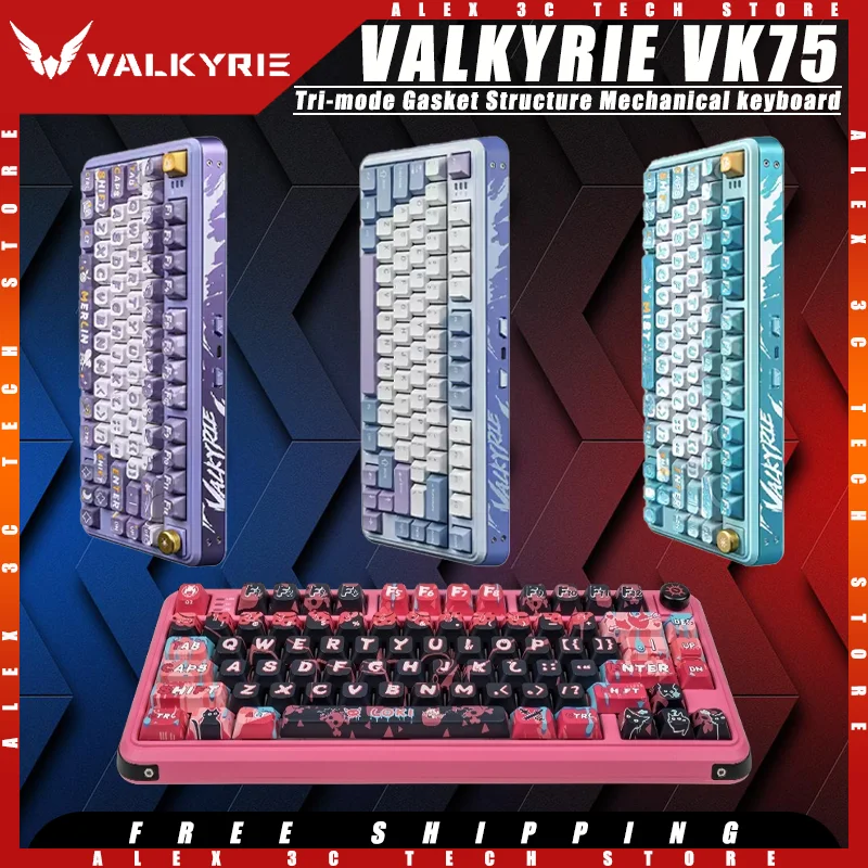 

Механическая клавиатура VALKYRIE VK75, трехрежимная беспроводная клавиатура с RGB прокладкой, индивидуальный дизайн, Игровая клавиатура для ПК, геймерский аксессуар