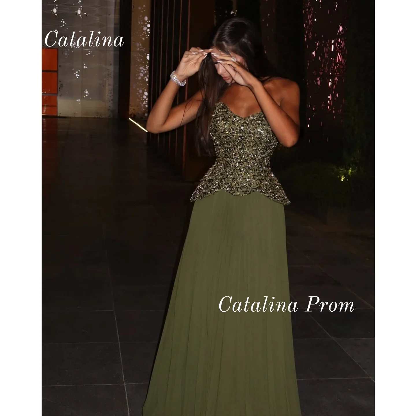 Green Sequins Prom Dresses Beadings Pleated Evening Dresses Floor Length Wedding Party Dresses Celebrity Saudi Arabia Customized