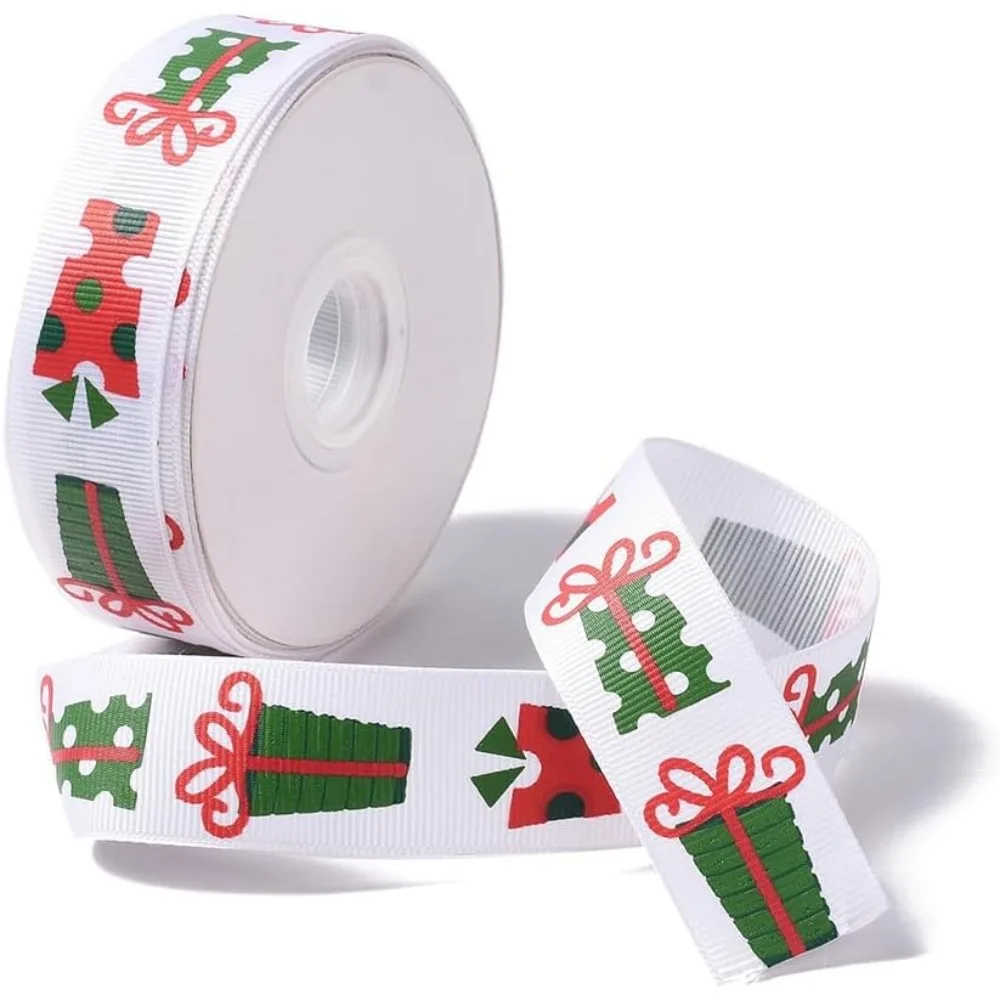 25 Yards Christmas Theme Printed Polyester Grosgrain Ribbon for DIY Jewelry Making Flat Colorful 1- inch(25.5mm)