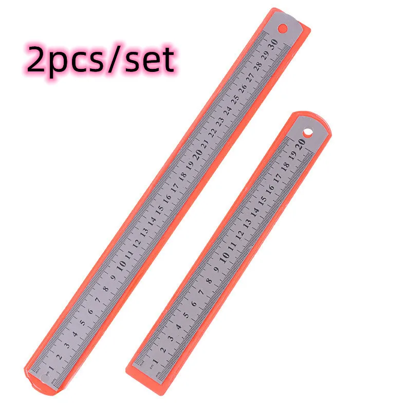 2pcs/set 30cm 20cm 15cm 0.5mm Thick Stainless Steel Rulers Kawaii School Supplies Straight Ruler Wholesale