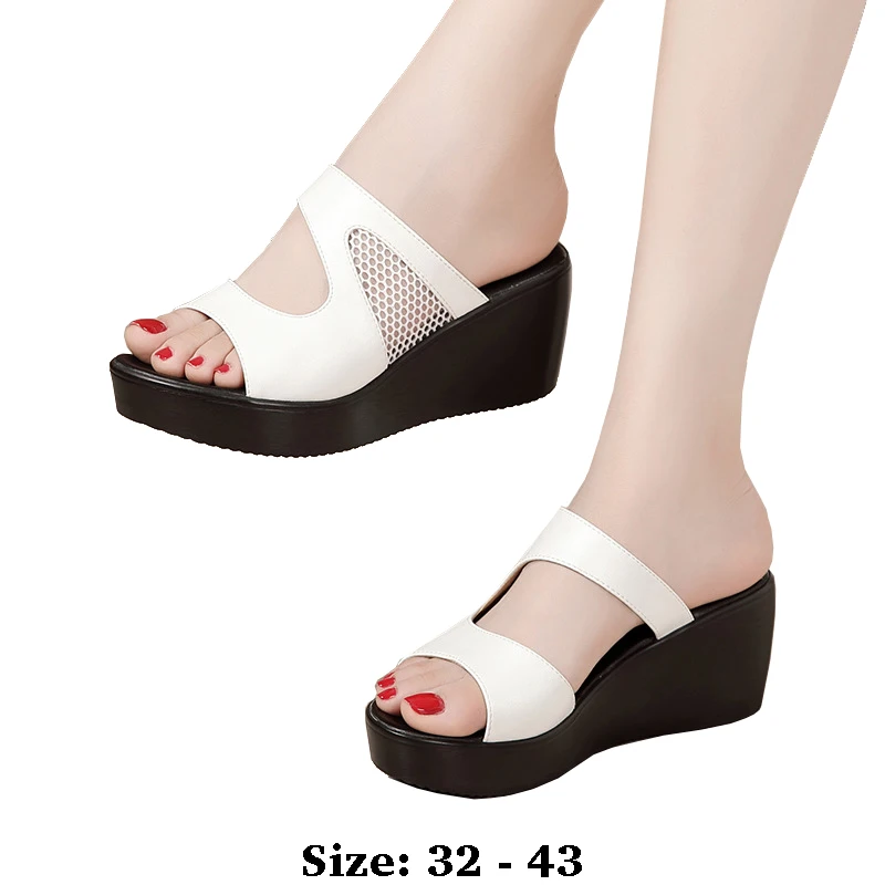 

high quality leather wedge sandals for women 6cm 11cm high heel new 2025 summer 32 33 open toe elegant fashion shoe white red