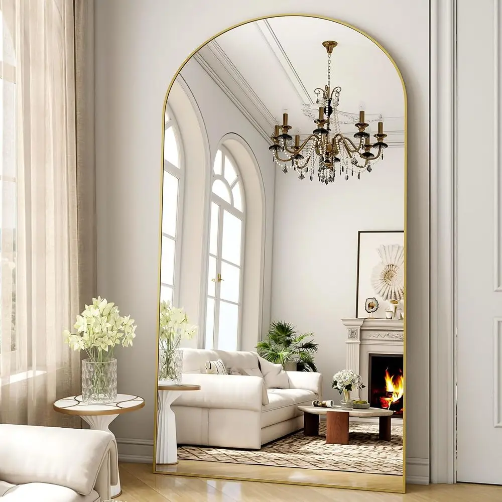 

Арочное зеркало в полный рост 78"x35" - напольное зеркало для тела, можно опорно разместить или повесить, для спальни, гардеробной, гостиной, золотое