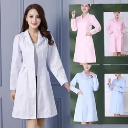 Fashion Women's Lab Coat Short Sleeve Doctor Nurse Dress Long Sleeve Medical Uniforms White Jacket Adjustable Waist Belt