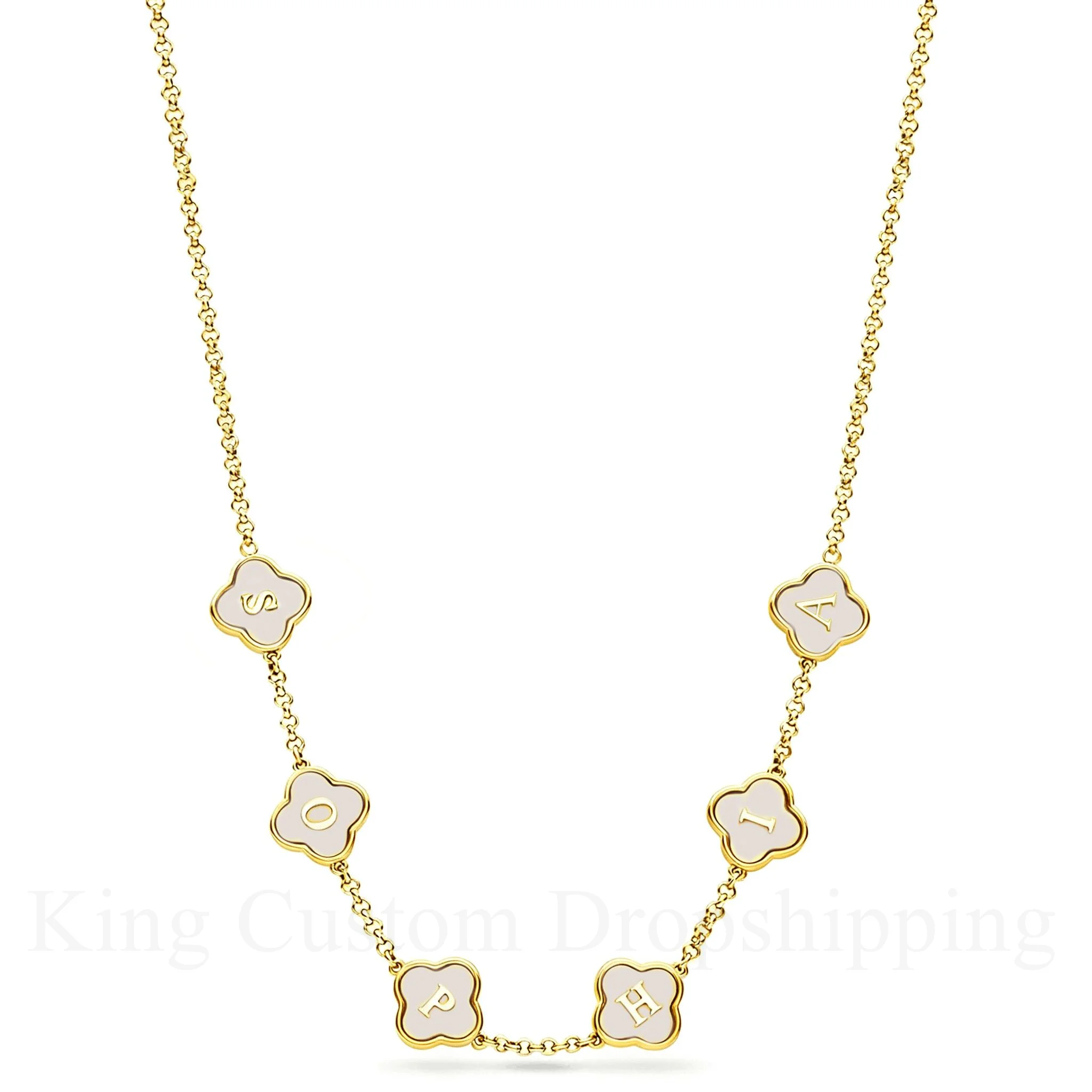 

Custom 316 Stainless Steel Clover Name Necklace - Personalized A-Z Initial Letter Pendant Jewelry for Women Valentine's Day Gift