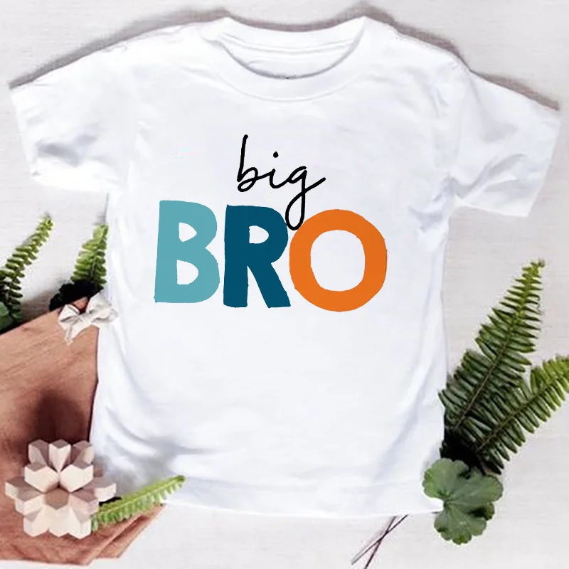 Big Bro Lil Sis Printed Round Neck T-shirt for Baby & Kids Brother and Sister Matching T-shirts in Summer Big Sis Lil Bro Series