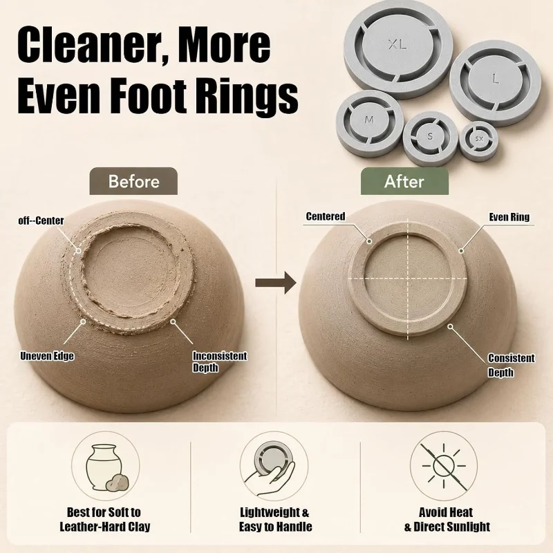 5 Sizes Pottery Foot Ring Template Consistent Base Ring Mold Lightweight Ceramic Clay Trimming Tool DIY Ceramic Making Tools