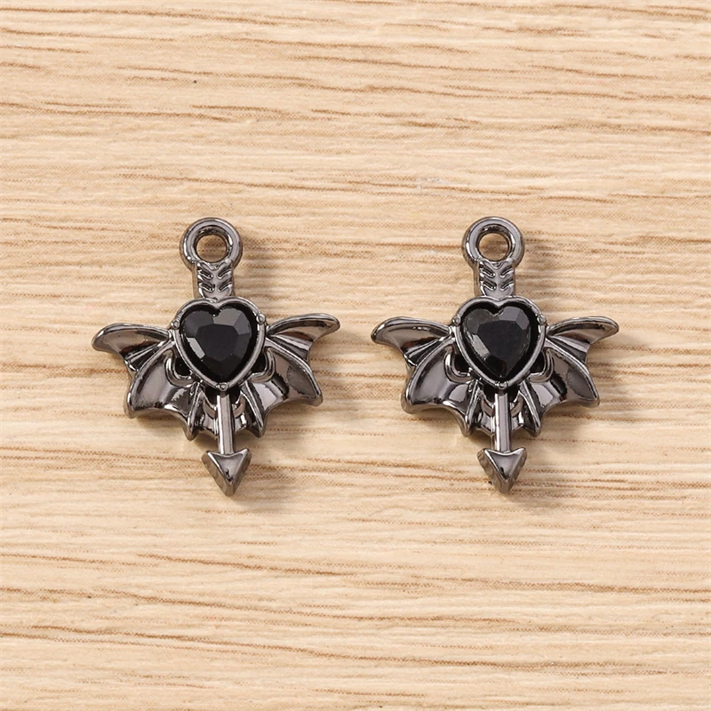 5 Stück 15 x 17 mm niedliche Kristall-Metall-Herz-Flügel-Charms-Anhänger für die Herstellung von Halsketten, Ohrringen, Armbändern, DIY-Handwerk, Schmuckzubehör – Detail 20