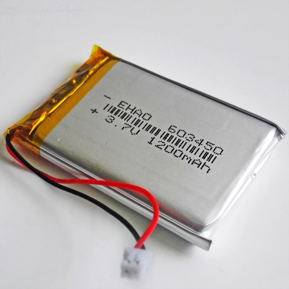 Akumulator litowo-polimerowy LiPo 3,7 V 1200 mAh 603450   + Złącze JST 1,25 mm 2pin do mobilnych e-booków GPS DVD do gier wideo