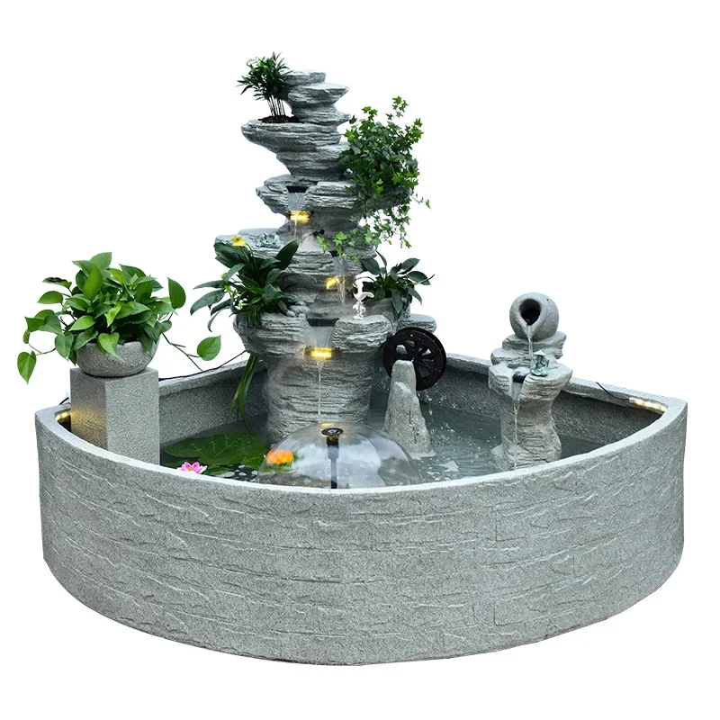 Outdoor large-scale flowing water ornament courtyard rockery fish pond stone landscaping