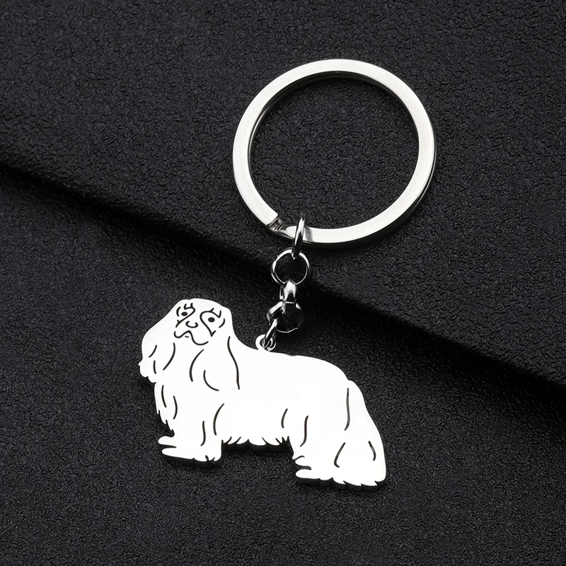 WEVENI Key Ring Stainless Steel Gold-plated Cavalier King Charles Spaniel Keychains Cute Pet Charms  Animals Jewelry For Women 