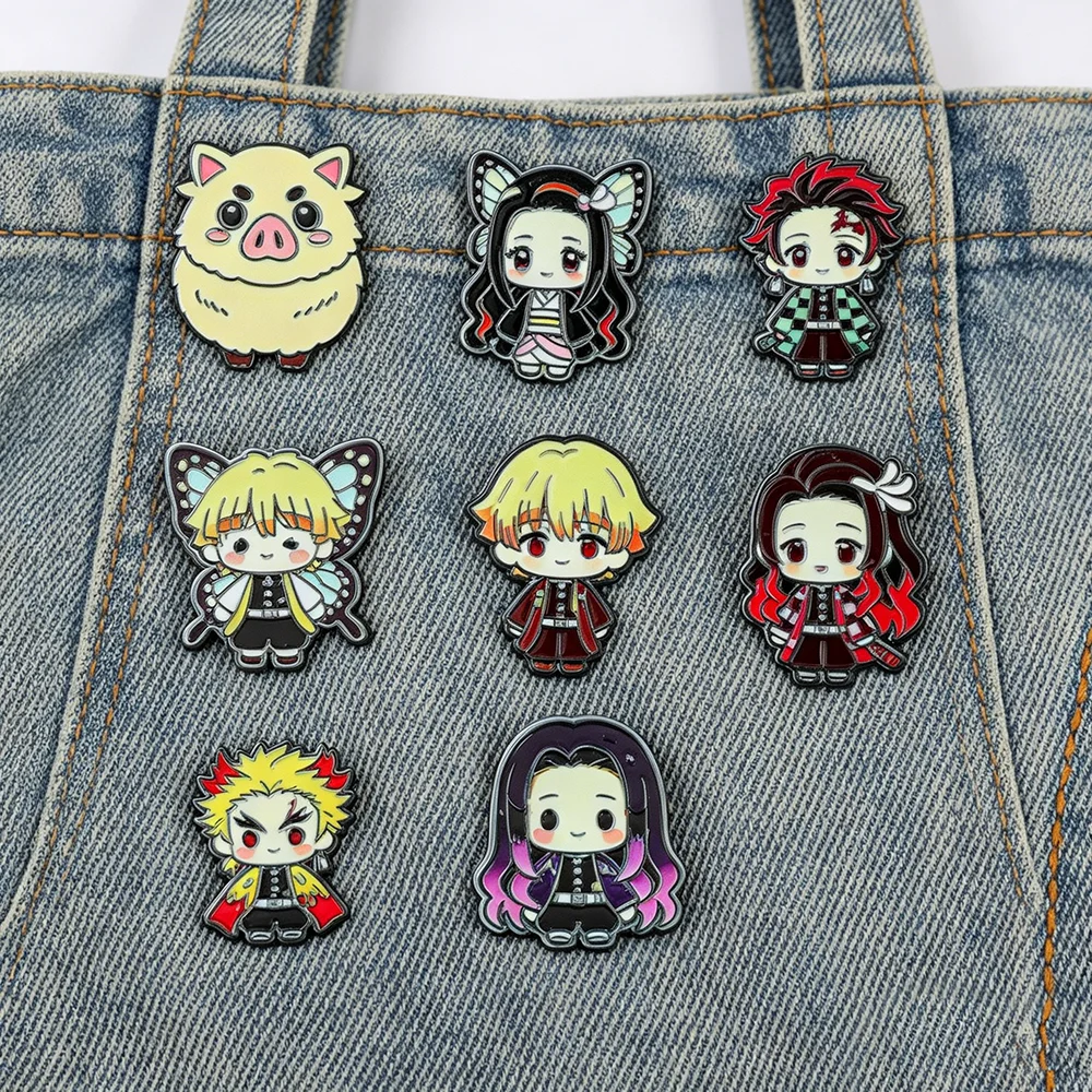 Demon Slayer Enamel Pin Set - 8PCS Collectible Anime Badges Featuring Tanjiro Nezuko Zenitsu Inosuke & Hashira for Wholesale view 5