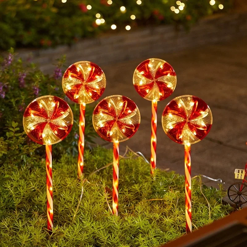 

5pcs/set Outdoor Garden Lawn Lights Lollipops Solar Powered Christmas Decorations Waterproof Yard Stake Lights For Holiday 500
