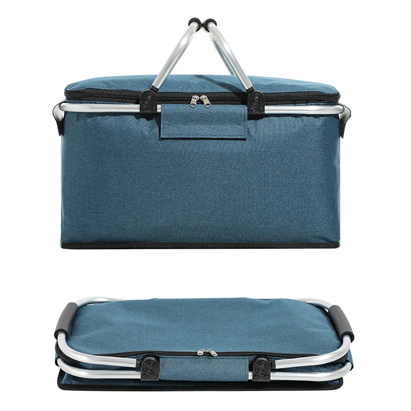 Portable cooler for outdoor camping, picnic basket, fruit storage, hand-carry, car-mounted, folding, heat preservation and cold