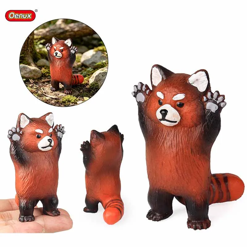 Oenux Simuliertes Roter-Panda-Modell Niedliche Puppe Wilde Tierfiguren Kaiman-Junges Baby-Krokodil Heimdekoration Ornament
