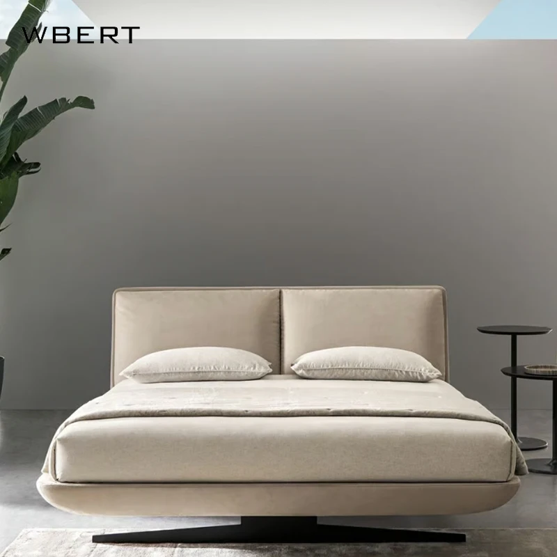 WBERT-cama doble con marco de Metal de tela Simple y moderna, cómoda y suave, con respaldo y esponja, diseño para dormitorio, 1,95 m de altura