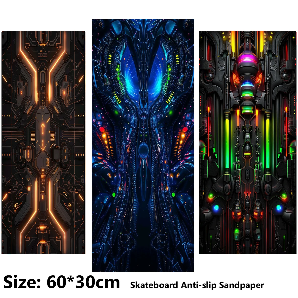 電動スクーター滑り止めステッカーサンドペーパースケートボードグリップテープシート60-30cmクリエイティブでクールなメカパターン