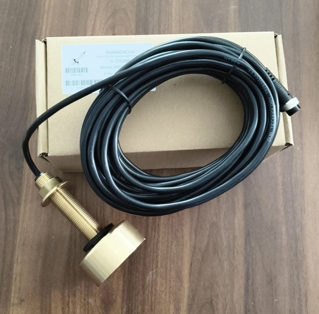 A-TD-25B with Cable 10M Sonar Small Waterproof Transducer 600W 50&200KHz Thru Hull Bronze Depth Transducer  3Pin/6Pin