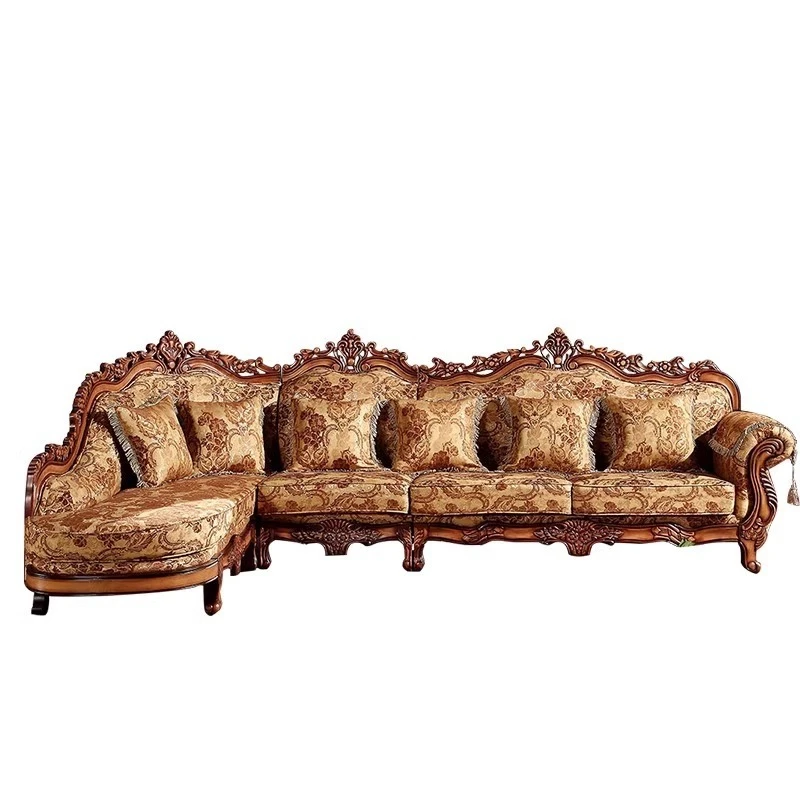 

European fabric solid wood sofa, removable and washable corner living room combination