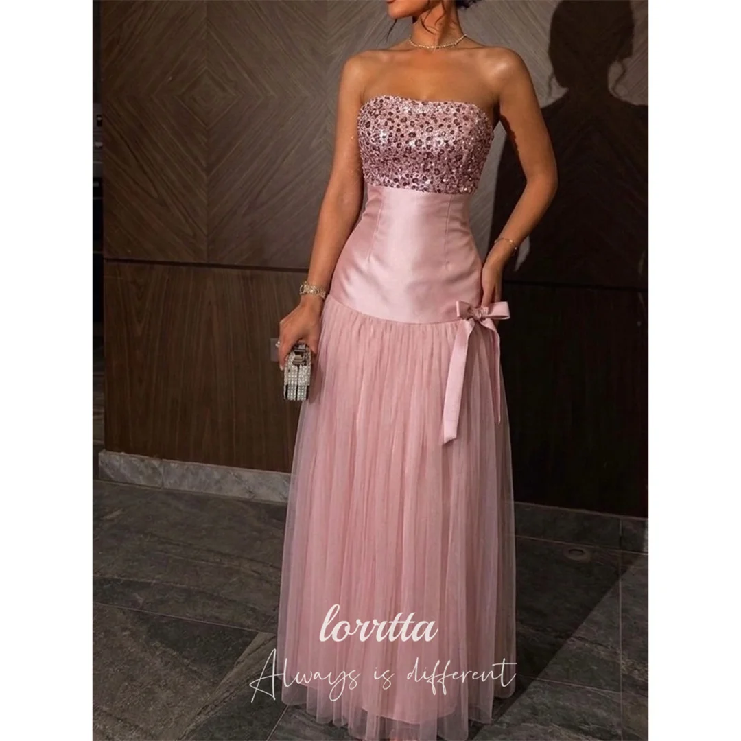 

Lorrtta Tulle Strapless Pink A-Line Evening Dress 2026 Prom Dress Glamorous Prom Night Customized Ladies New Evening Elegant