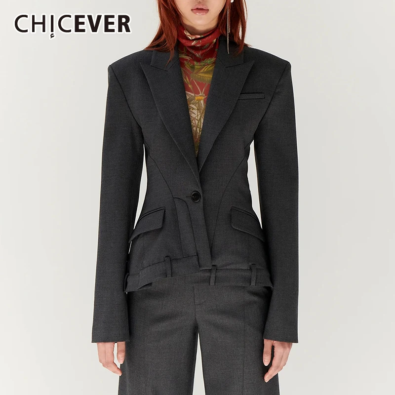 CHICEVER-Combinaison minimaliste pour femme, col cranté, manches longues, épissé, mode individuelle, designer, blazer amincissant, style féminin, nouveau