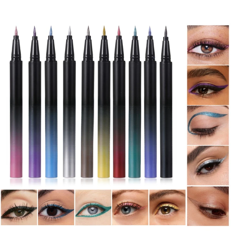 Diamond Shiny Eye Liner Eyeshadow Waterproof Quick-dry Silver Gold Metellic Pearlescent Liquid Eyeliner Silkworm Brighten Makeup