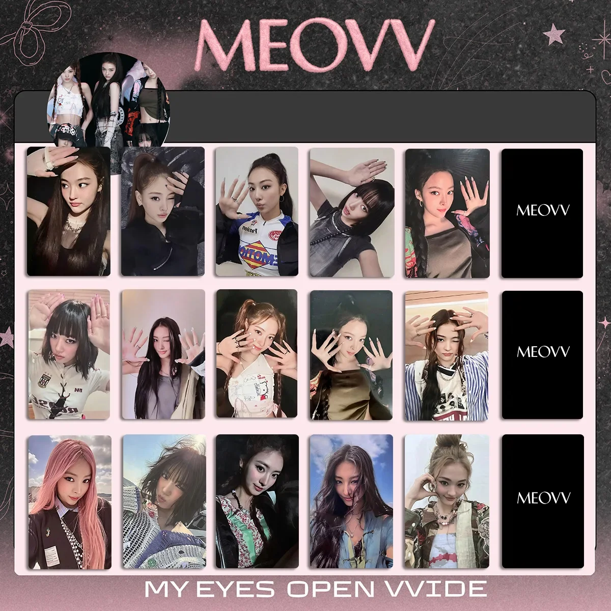 Kpop MEOVV HANDS UP PhotoCard MY EYES OPEN VVIDE Album BROADCAST Photocards Gawon Sooin Anna Narin Fans Collection Gifts