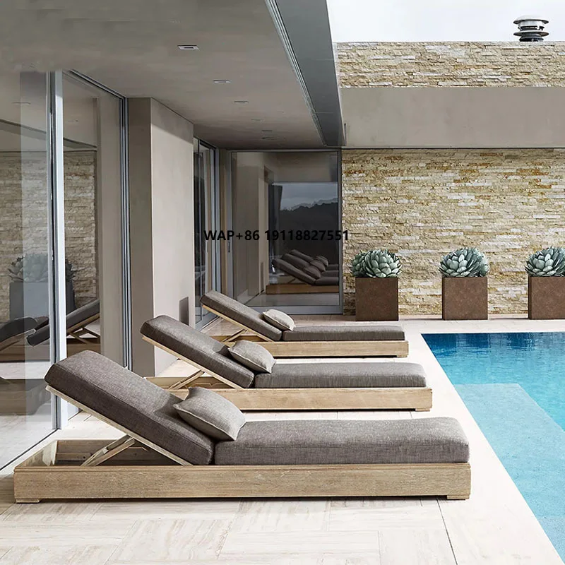 

Modern Teak Solid Wood Outdoor Cushions Foldable Waterproof UV Resistant Eco-Friendly Tilting Hotel Patio Balcony