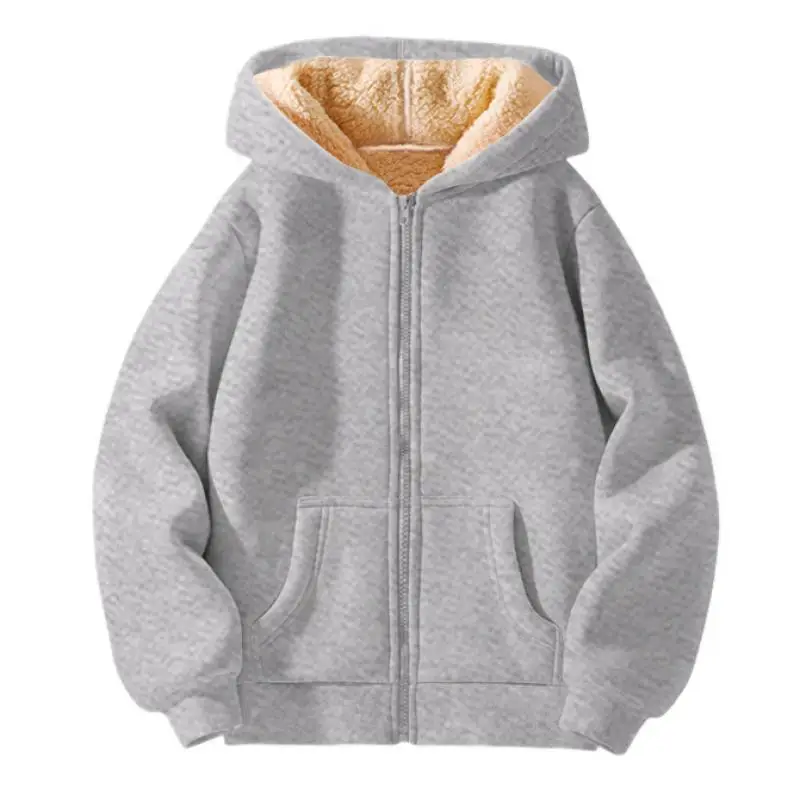 Winter New Boys and Girls Solid Color Plus Thick Lamb Fleece Versatile Casual Warm Outerwear Hoodie Fashion Sports Hoodie Coat - Image 4