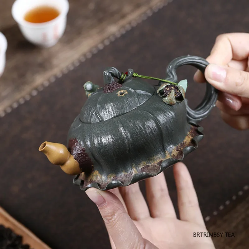 

Creative Yixing Handmade Purple Clay Teapot Bionic Lotus Frog Tea Pot Handmade Beauty Kettle Chinese Zisha Tea Set Teaware 210ml