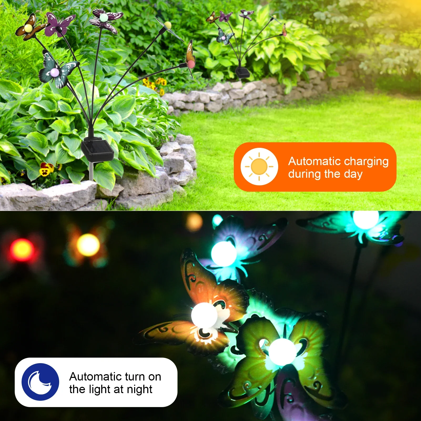 Neoglint Solar Garden Lights Decorative Butterfly Swaying Lawn Lamp Outdoor Landscape Pathway Light IP65 Waterproof Solar Lights