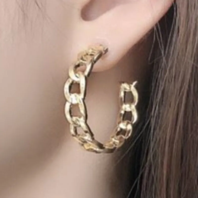 C-shaped Hollow Chain Abstract Glitter Silver Color Dangle Earrings For Women Fashion Trendy Bling Jewelry Gift