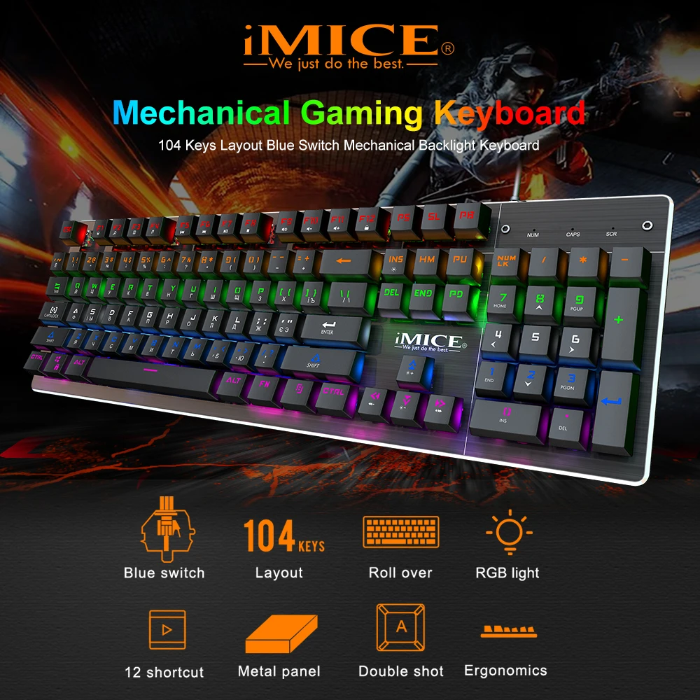 Mechanical Keyboard Gaming Keyboard And Mouse Kit Backlit Rgb Usb Wired Gamer Keyboard Russian 104 Keycaps For Computer Pc