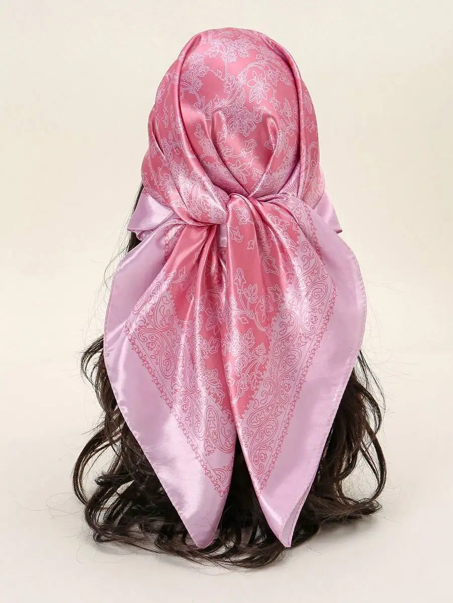 

1pc Women's Fashion Palace Luxurious Geometric Satin Print Headscarf, Lightweight & Breathable Bandana