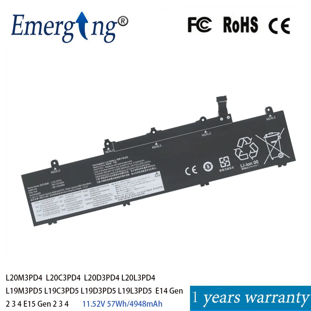 Emerging  Battery For Lenovo ThinkPad E14 E15 Gen 2 3 4  L20M3PD4  L20C3PD4  L20D3PD4 L20L3PD4 L19M3PD5 L19C3PD5 L19D3PD5