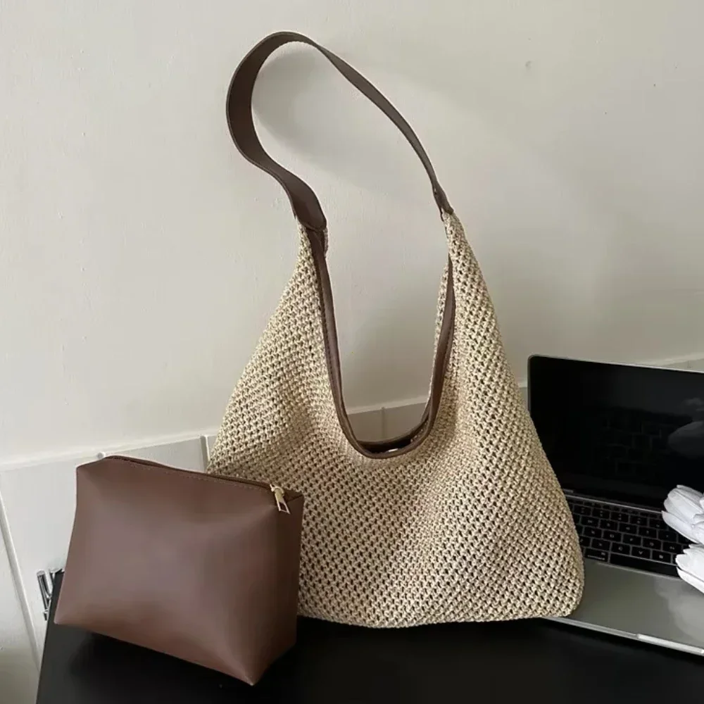 Reizen strand strozak rotan geweven handgemaakte gebreide zomer strandtas stro grote capaciteit dames schoudertassen handtas shopper