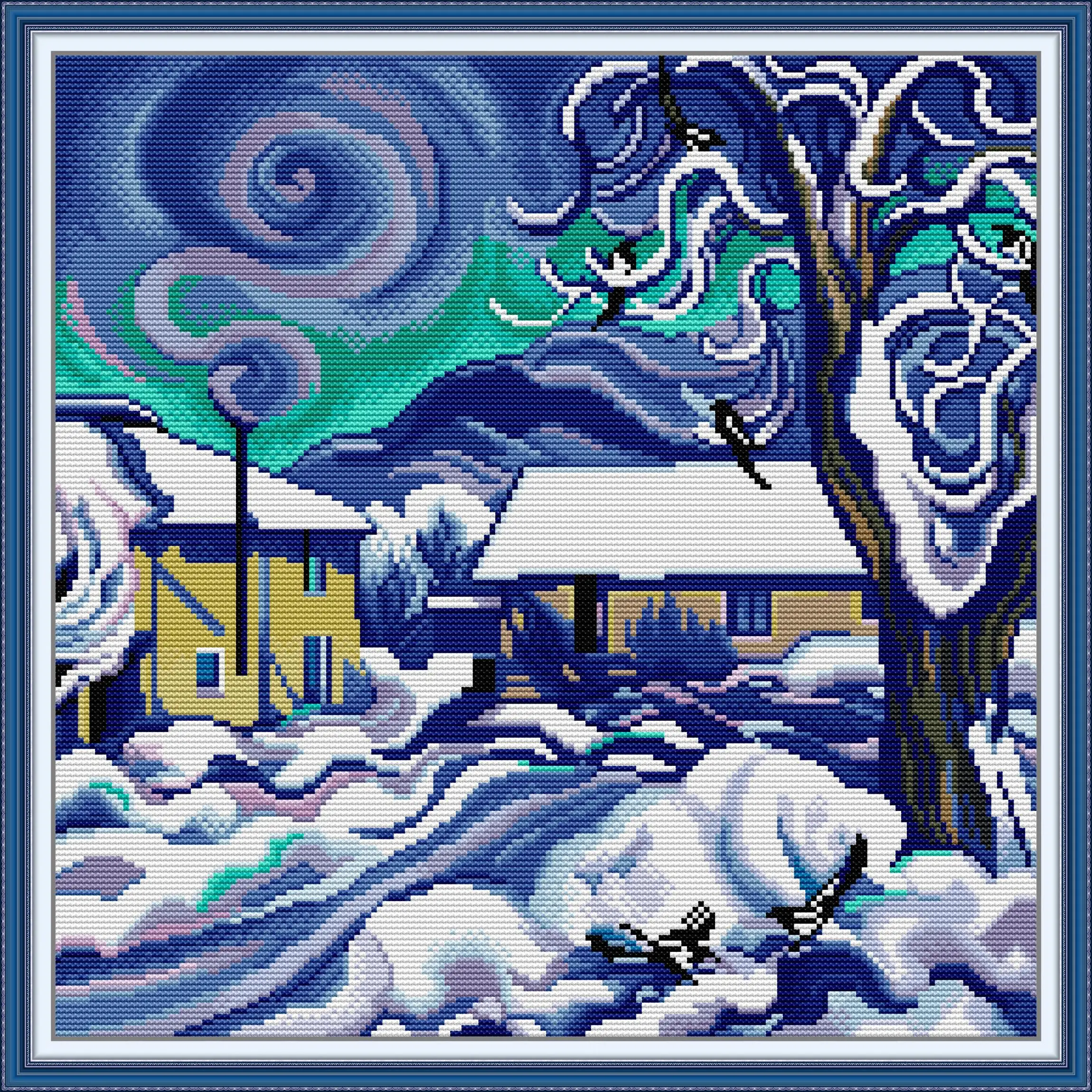 

Soulgift News Набор для вышивки крестом с предварительной печатью, штампованная ткань Аида с нитками DMC, набор для вышивания - Blue House